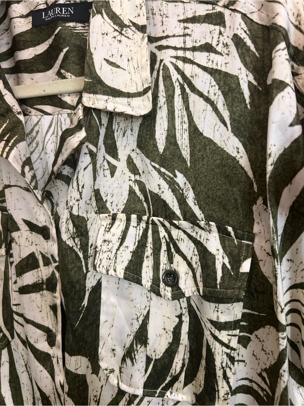 Lauren Ralph Lauren Green and White Tropical Button-Up Shirt